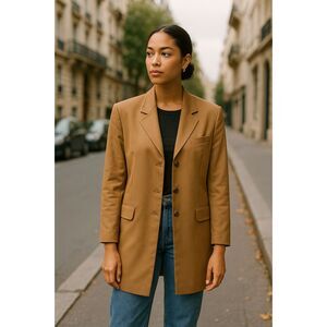 J. Peterman Long Blazer Duster Coat Camel Tan Size 16 XL Vintage Style